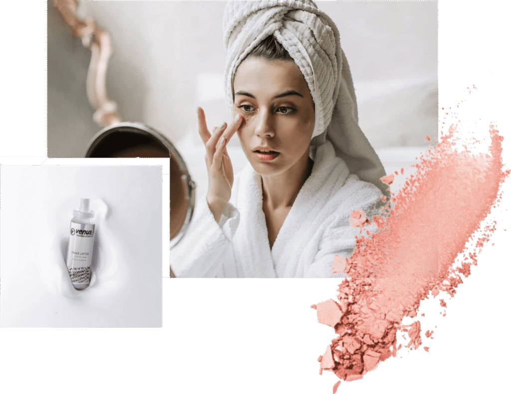 Woman with glowing skin and natural makeup, showcasing a fresh, minimal beauty look.