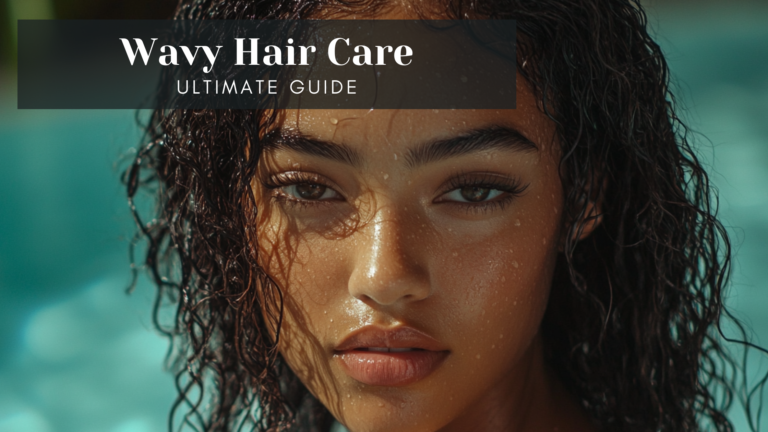 Model with wet wavy hair by the pool