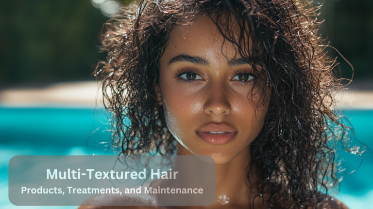 a beautiful mixed tan woman with wet curly hair standing in front of a pool.