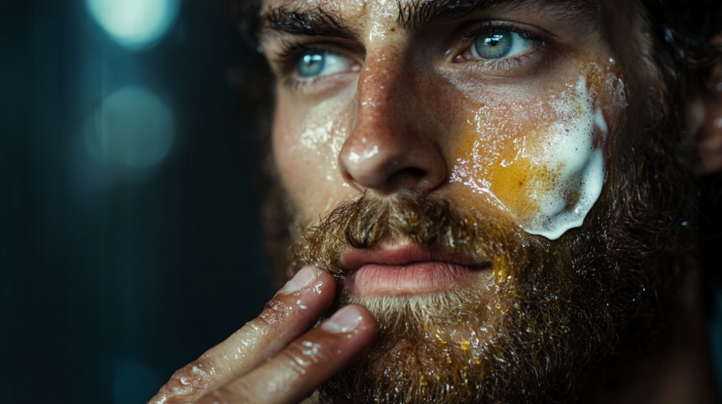 Man with a lot of pre-shave oil