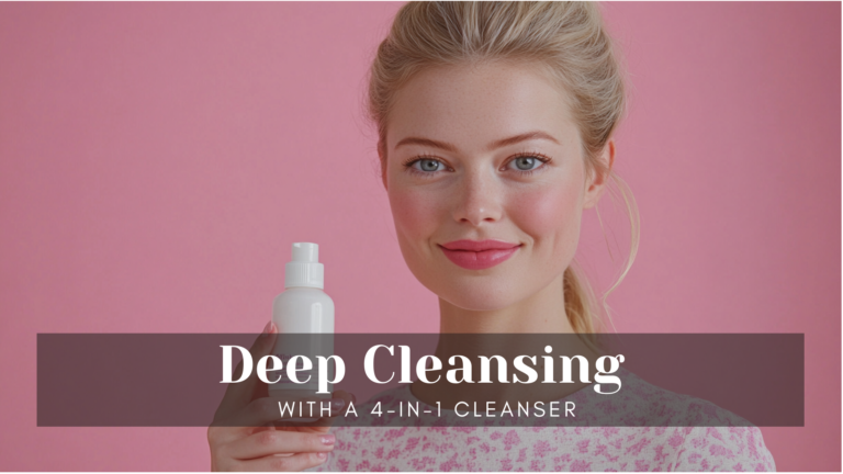 Woman holding a Deep Cleanser 4-in-1 cleanser