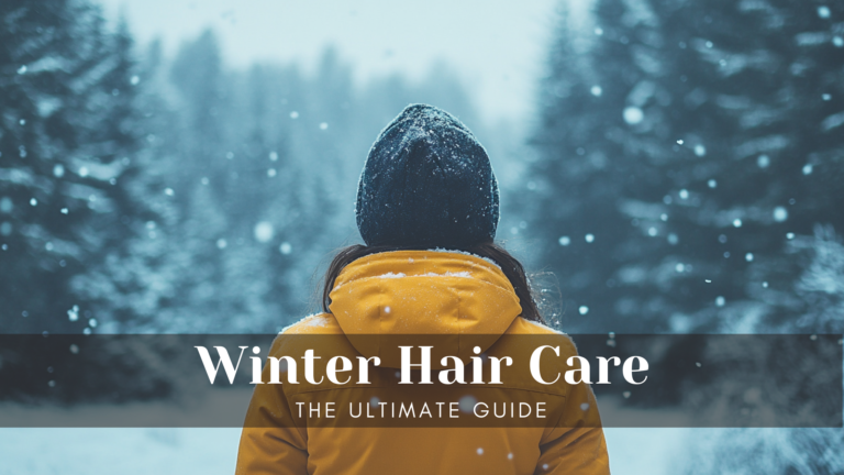 Winter Hair Care woman standing in the wilderness.