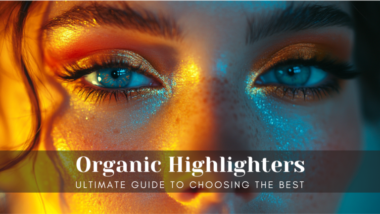 High-end fashion makeup close up of a beautiful woman with color eyes. The makeup is very colorful. Using Organic Highlighters.