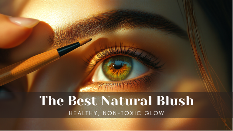 "A woman applying a natural and organic eyebrow pencil to shape and define her brows, achieving a soft and chemical-free beauty look.