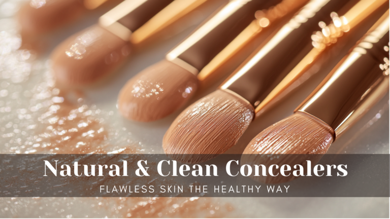 Close-up of natural concealers and flawless skin application.
