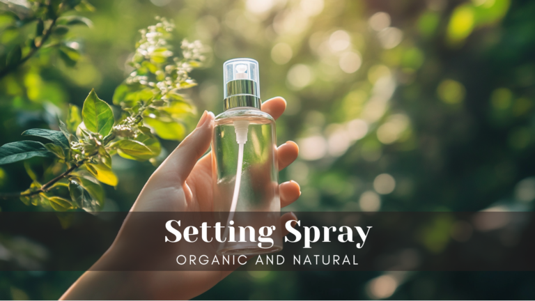 Close-up of a hand holding a natural setting spray bottle