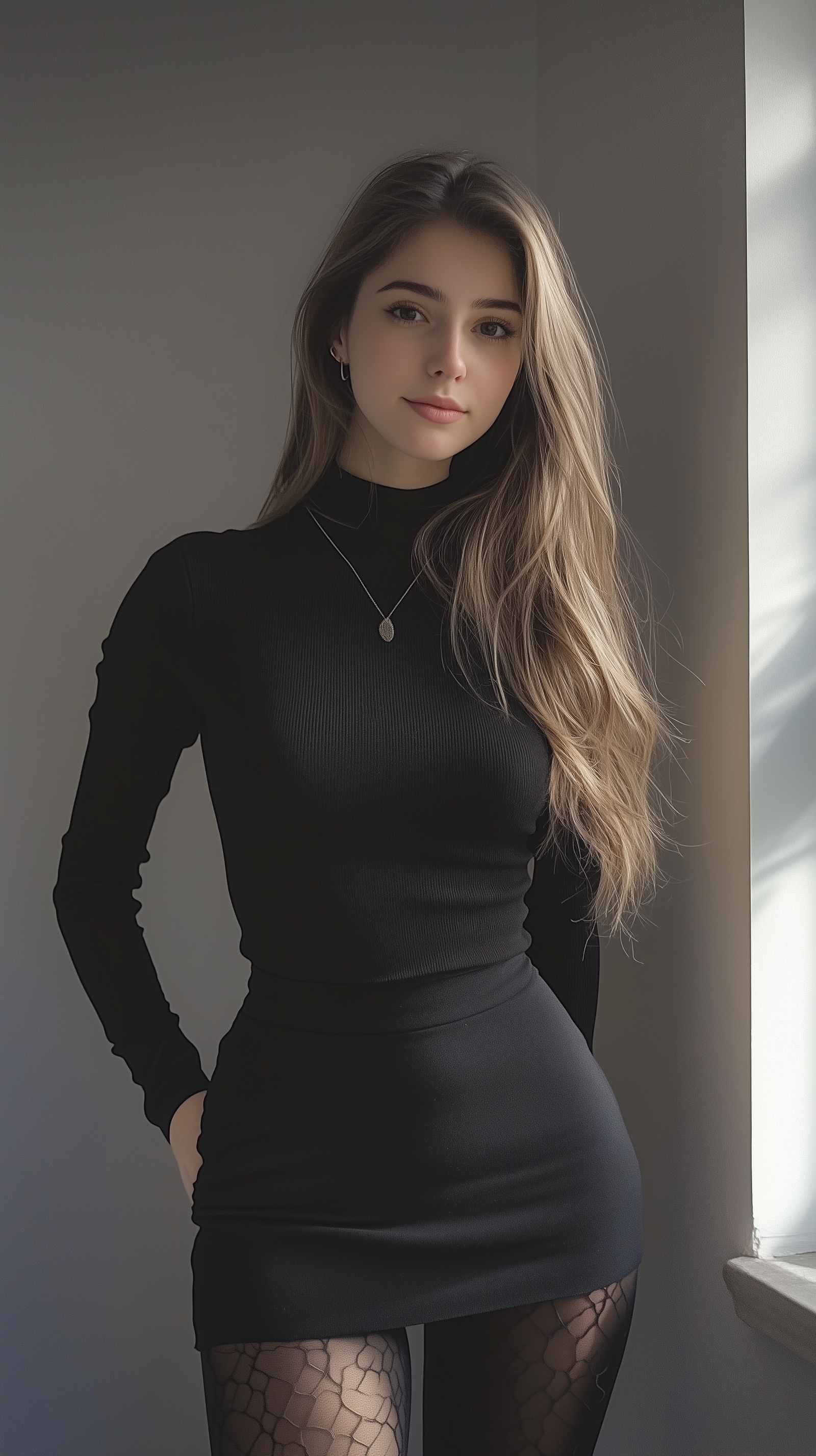 Woman wearing natural concealers and flawless skin application.