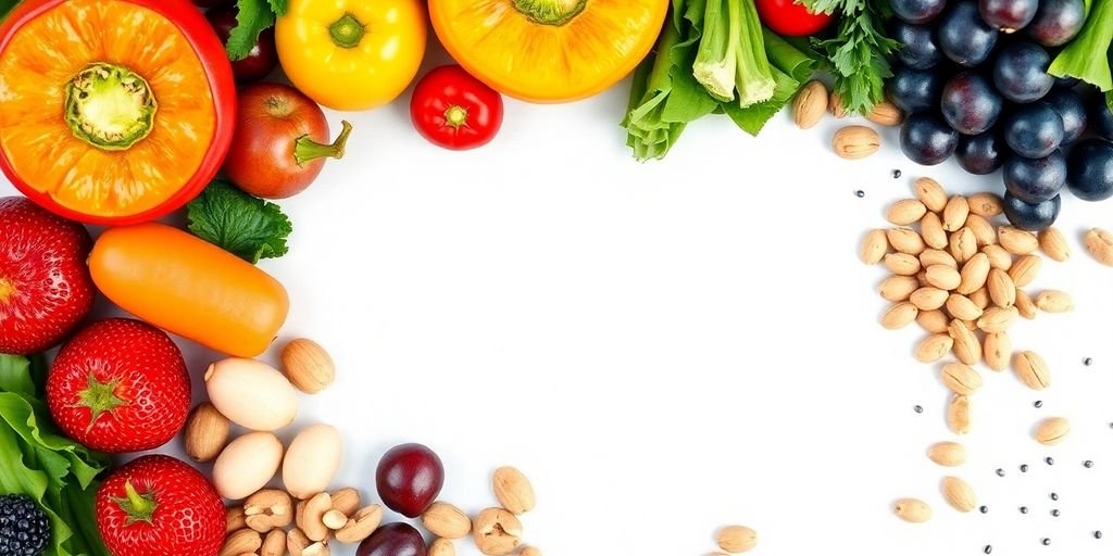 Colorful fruits and vegetables promoting healthy hair growth.