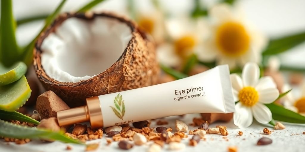Close-up of organic eye primer with natural ingredients.