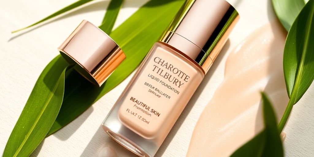 Charlotte Tilbury foundation bottle with natural elements.