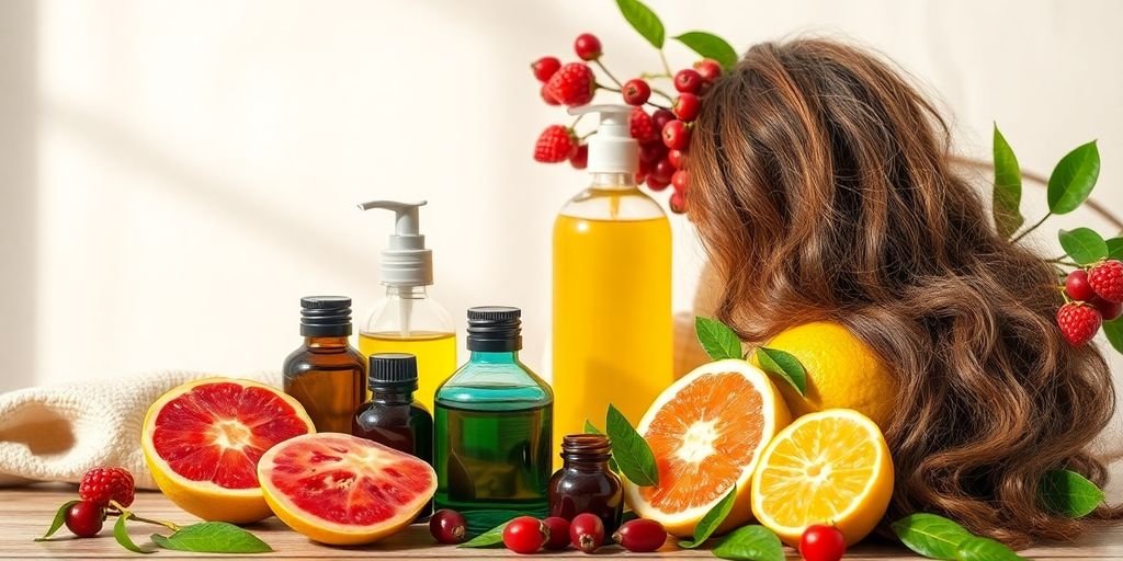 Healthy hair care products in a serene setting.