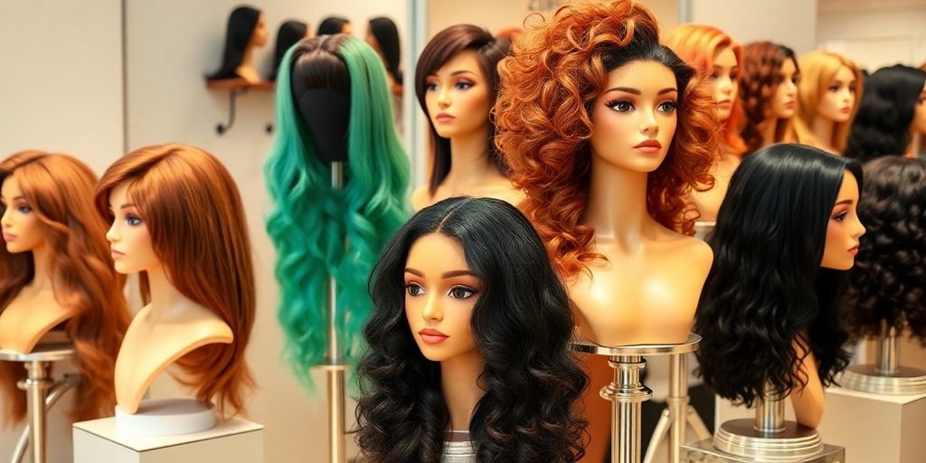 A variety of Zury Sis natural hair wigs on display.
