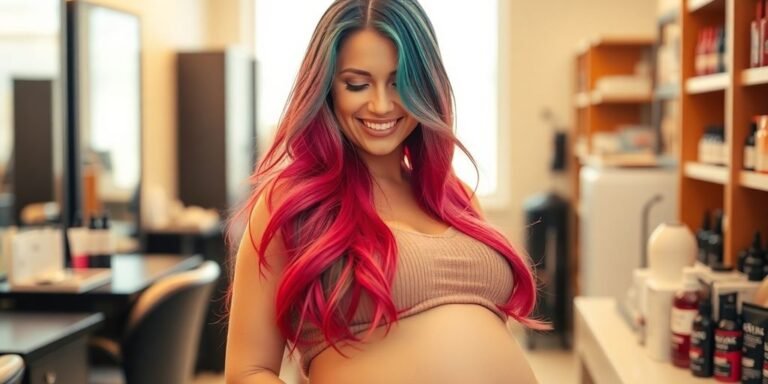 Pregnant woman with colorful hair