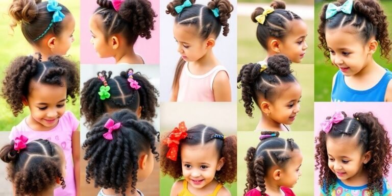 Collage of little girls with curly hairstyles.