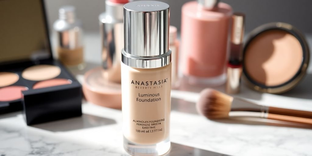 Anastasia Beverly Hills Luminous Foundation bottle on marble.