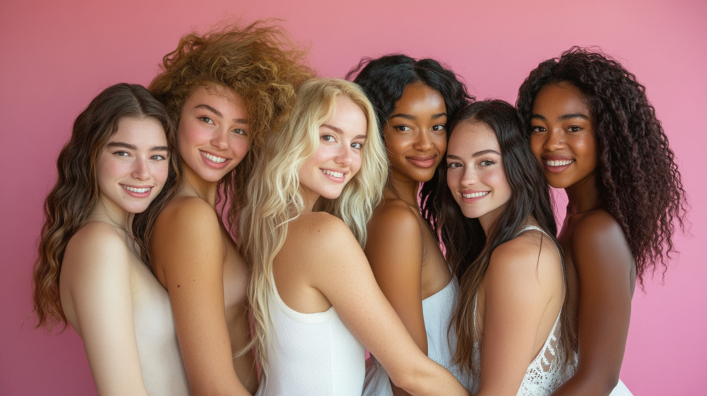 A diverse group with various multiracial hair textures.