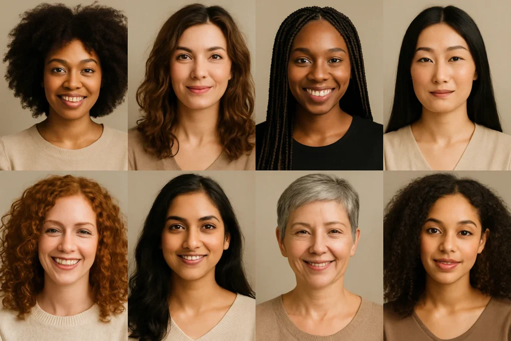 Different hair categories arranged on a neutral background.