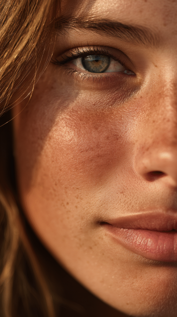 Model applying tinted moisturizer for a radiant complexion.