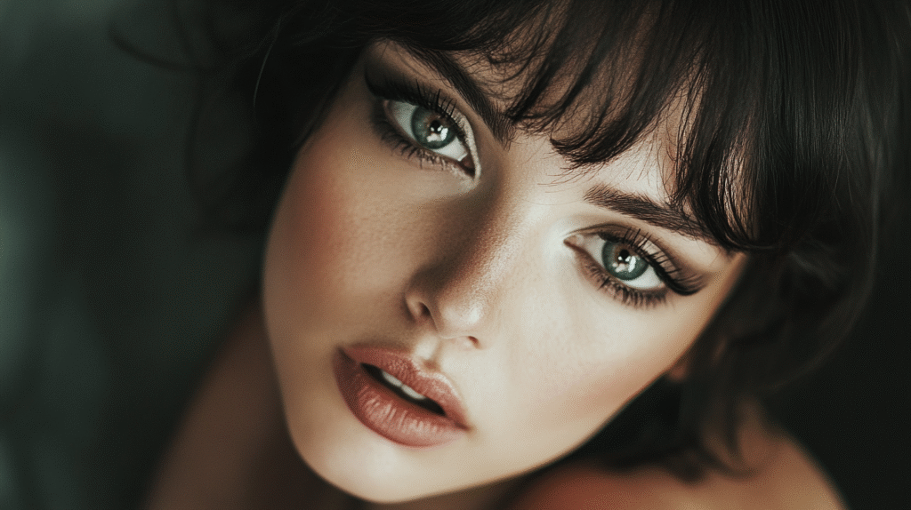 27 year old woman wearing 70s style makeup and hair for a party