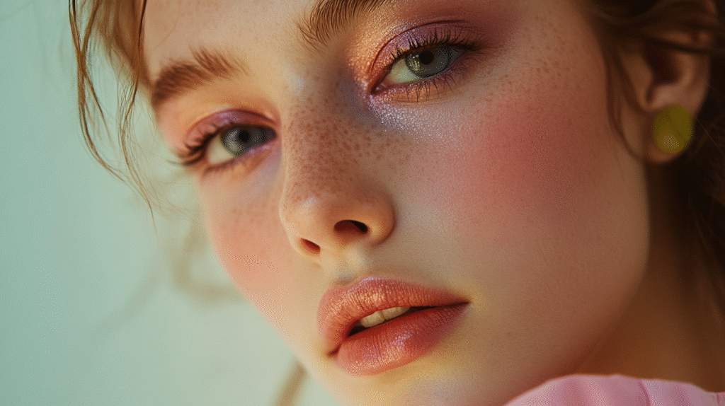 A woman with A Soft Summer Color Palette makeup. 