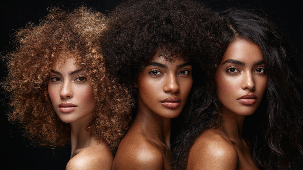 Diverse people with beautiful curly hair celebrating their styles.