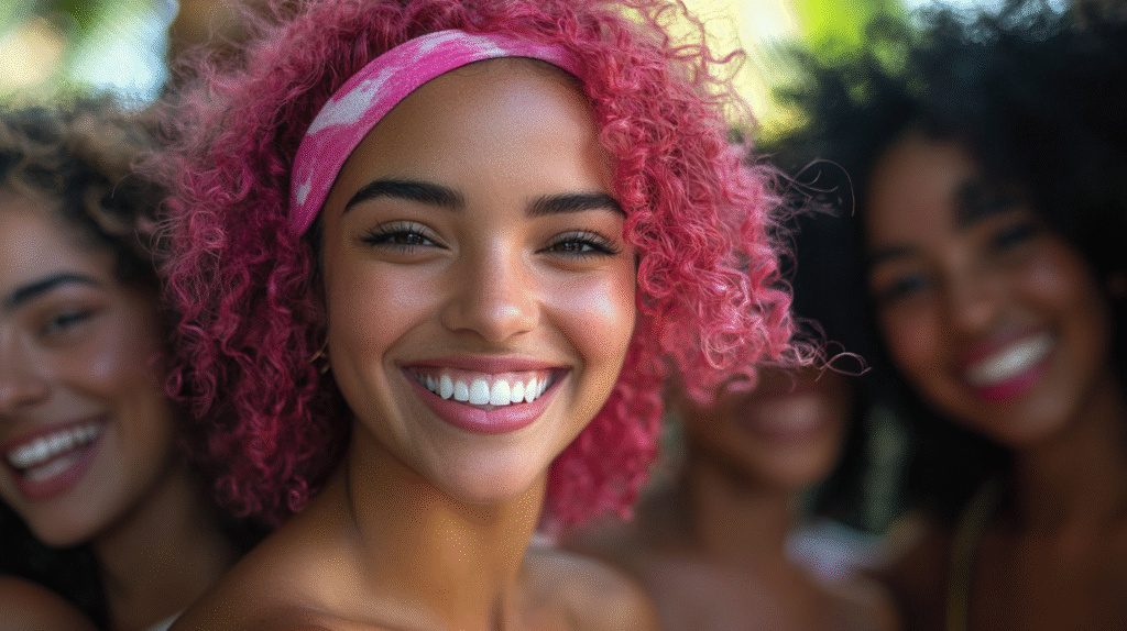 Diverse people with beautiful curly hair celebrating their styles.