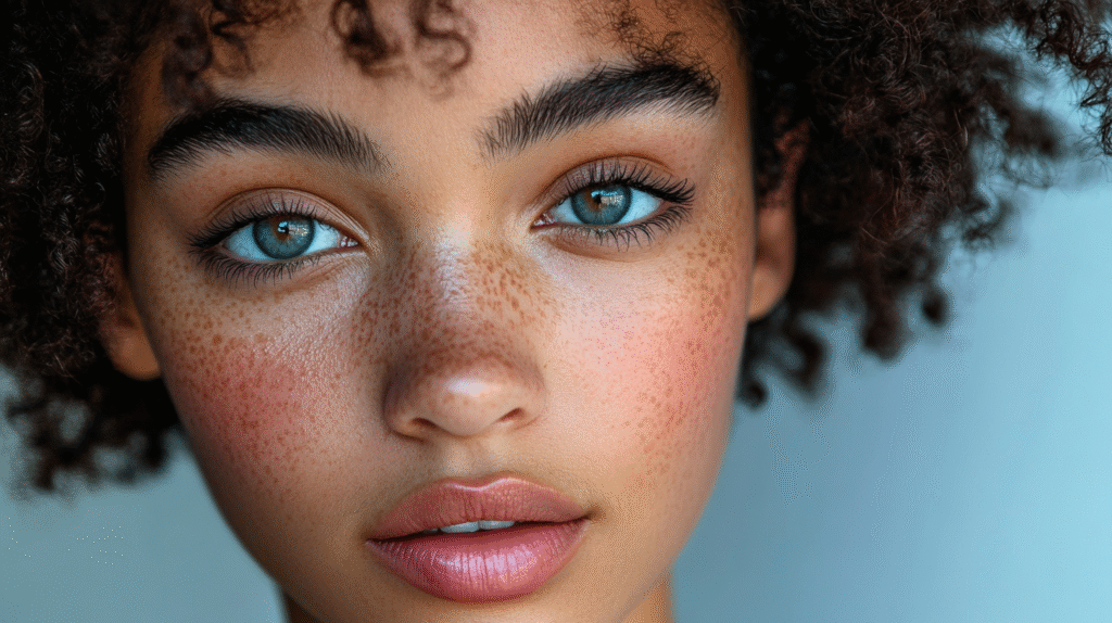 Model applying tinted moisturizer for a radiant complexion.