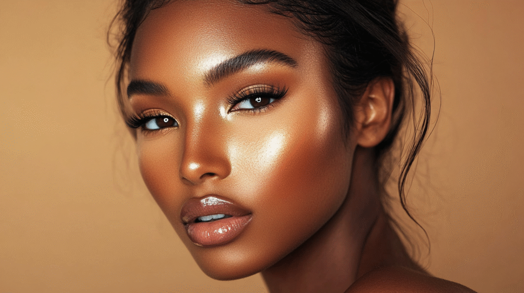 Model with flawless natural makeup and glowing skin.