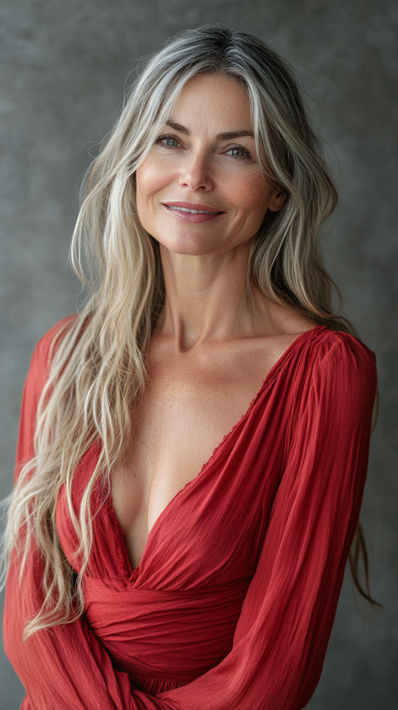 beautiful 40 year old woman with Perimenopause Skin and Hair smiling at the camera
