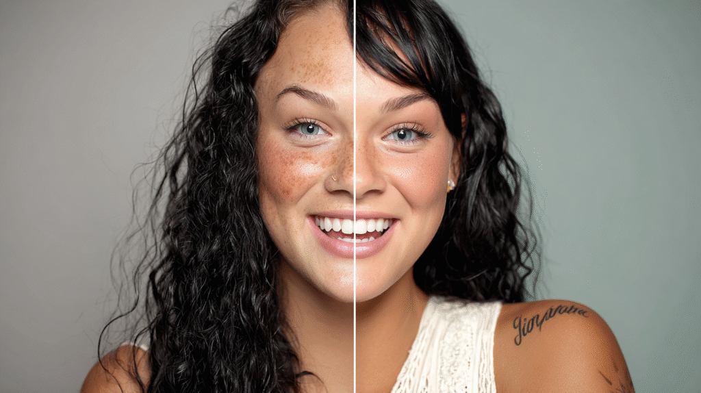 Natural Makeup about to be removed with natural makeup remover.