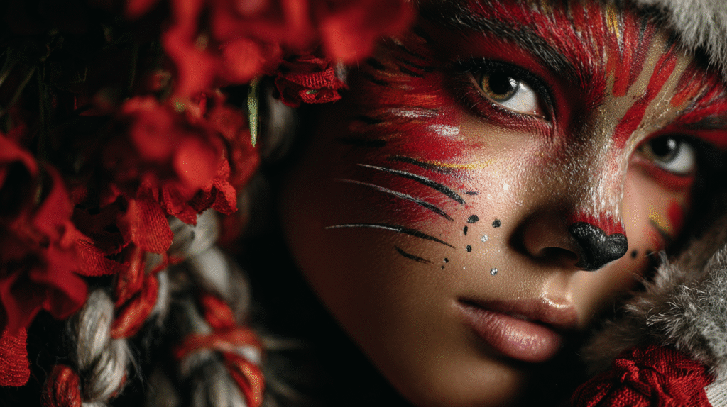 A girl wearing cat makeup.