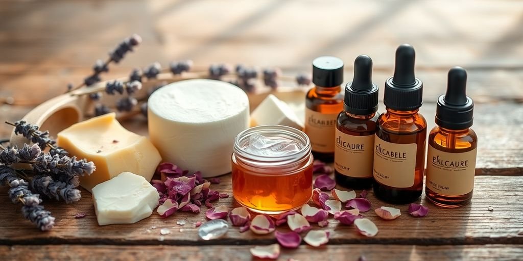 Handcrafted soap, lotion, and balm.