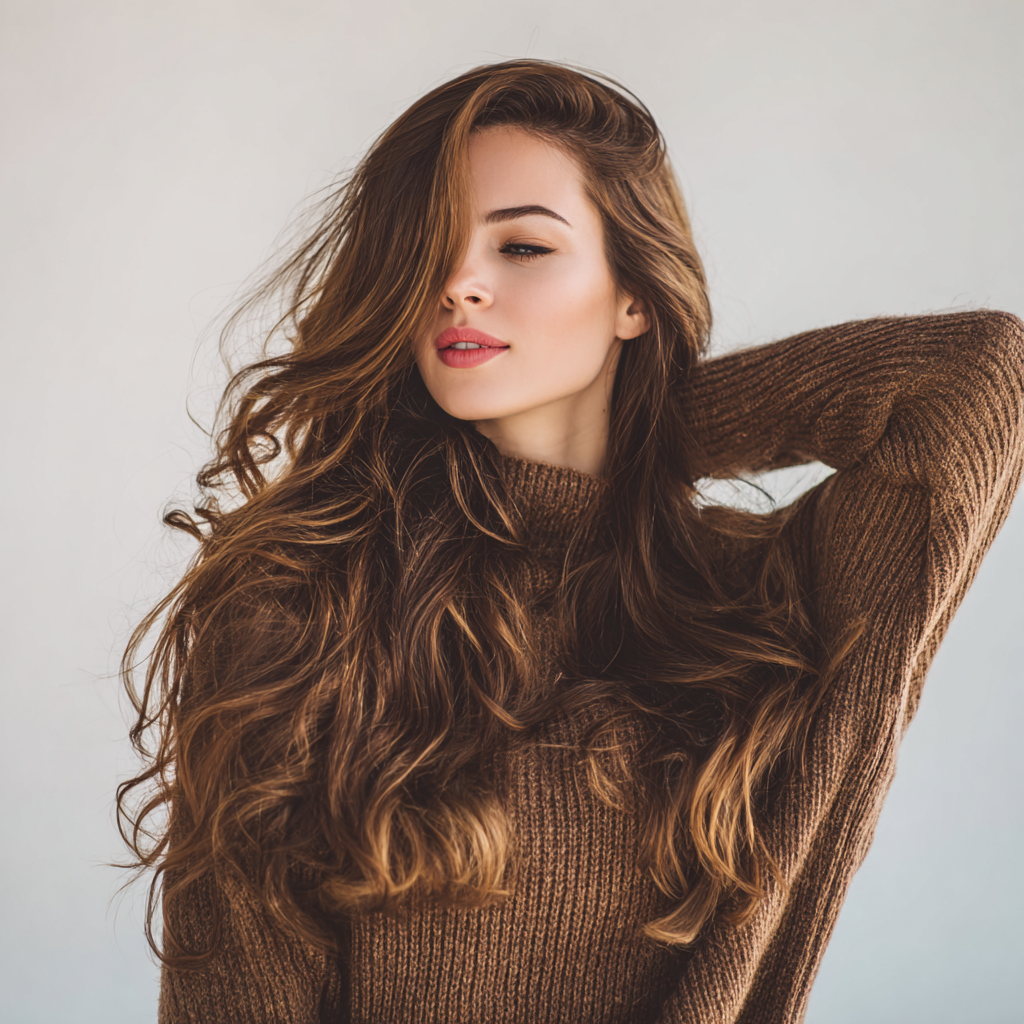Woman with voluminous, healthy thin hair
