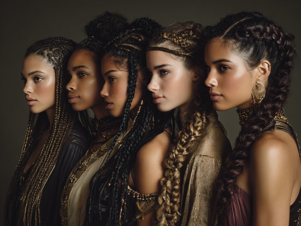 Diverse models with various braided hairstyles