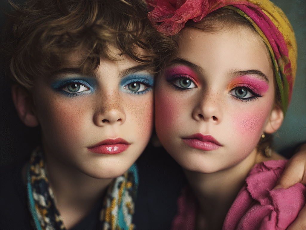 kids wearing makeup for magazine cover