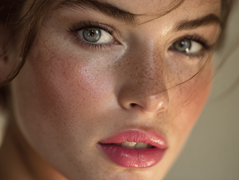 A super model with Soft, moisturized lips, natural light