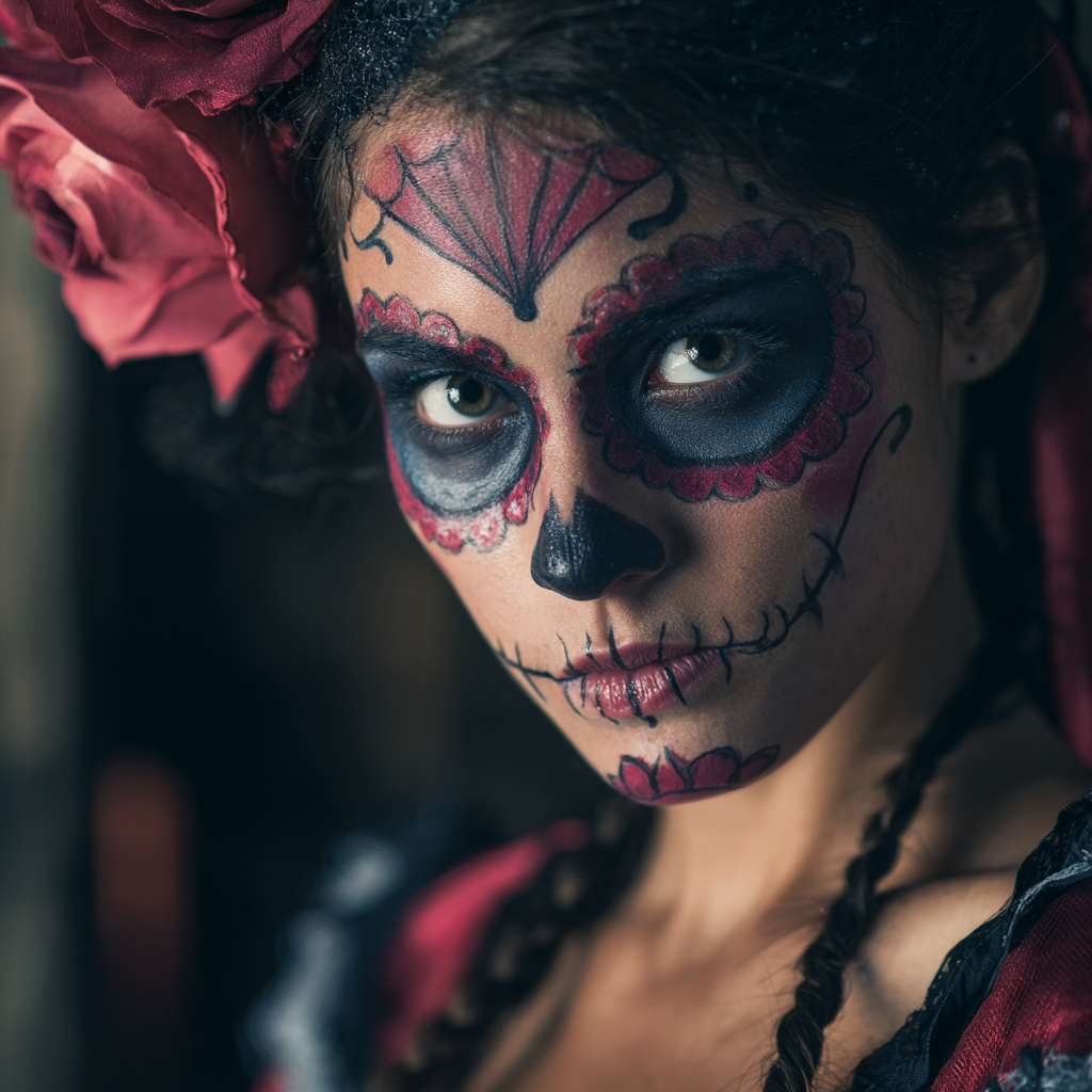 A woman wearing Sugar Skull Makeup