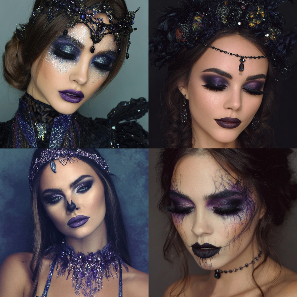 A beautiful woman, wearing Glamorous and spooky Halloween makeup.