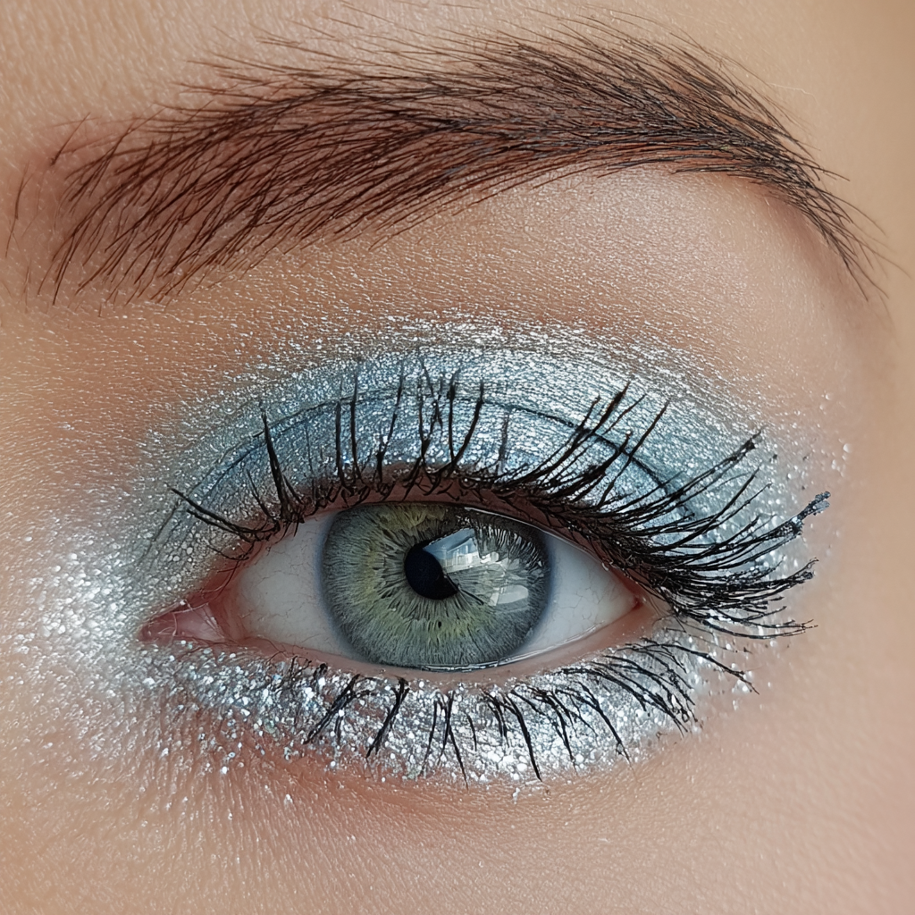 Icy blue eyeshadow with gray eyes