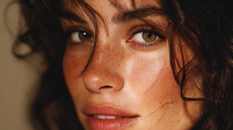 A Portuguese Woman with dewy skin and natural makeup