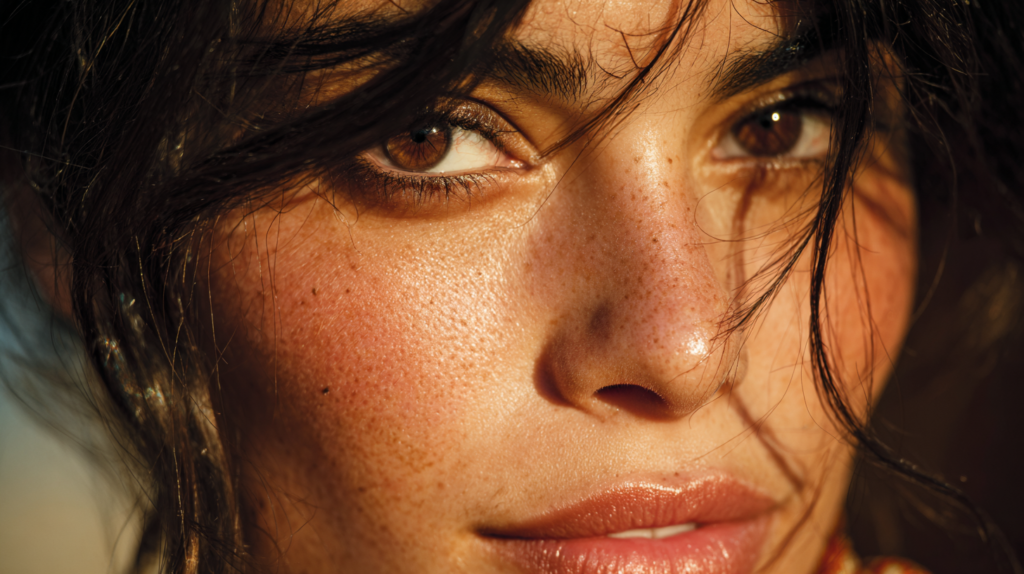 A Portuguese Woman with dewy skin and natural makeup