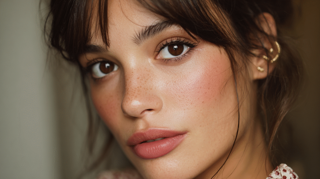 Effortless French girl makeup look with glowing skin.