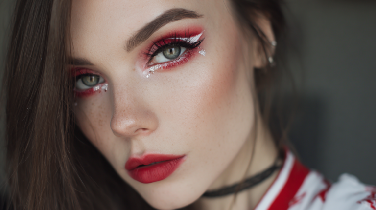 Poland-inspired makeup tutorial with red and white accents.