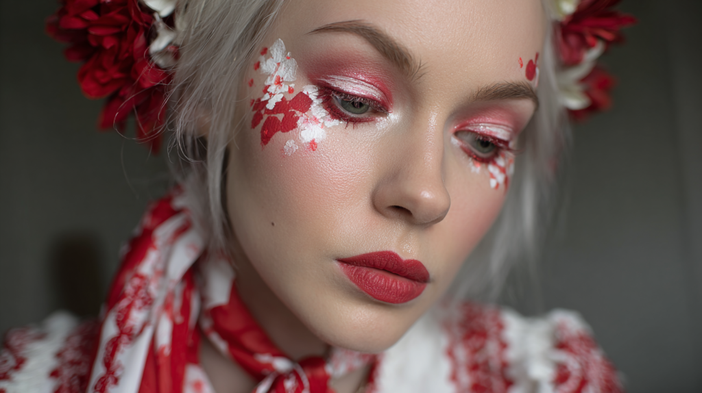 Poland-inspired makeup tutorial with red and white accents.