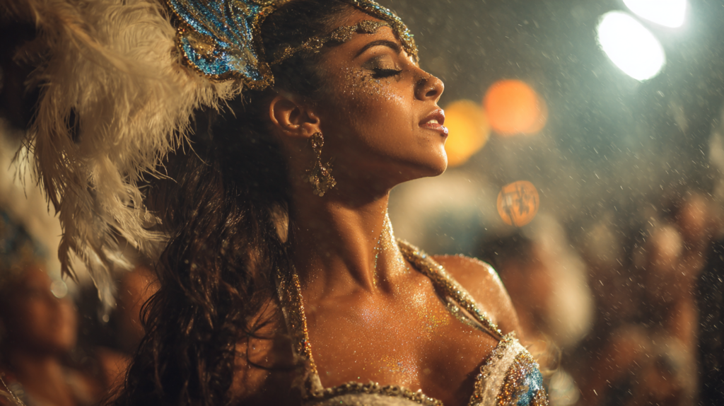 A beautiful Brazilian woman dancing in carnival in Rio