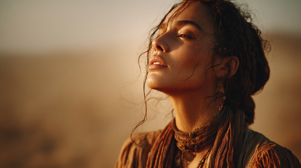 Woman with dewy skin and natural makeup