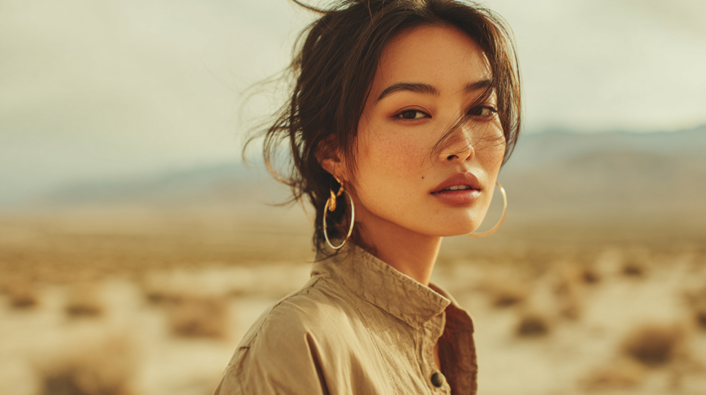 Woman with flawless makeup in dry weather