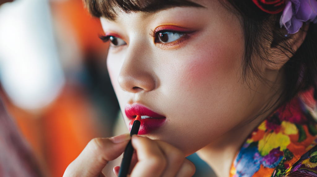 Singaporean women applying vibrant makeup