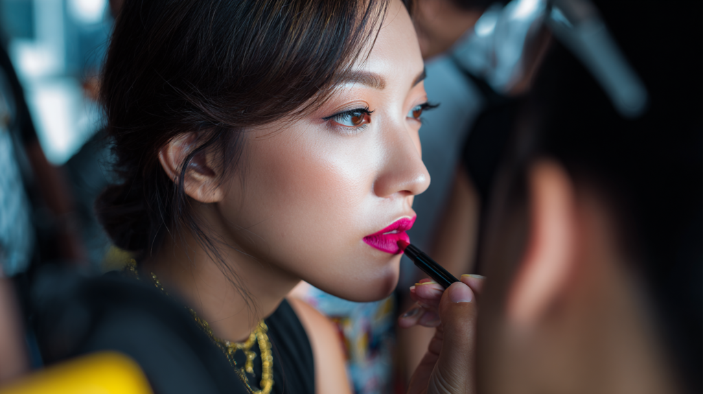 Singaporean women applying vibrant makeup