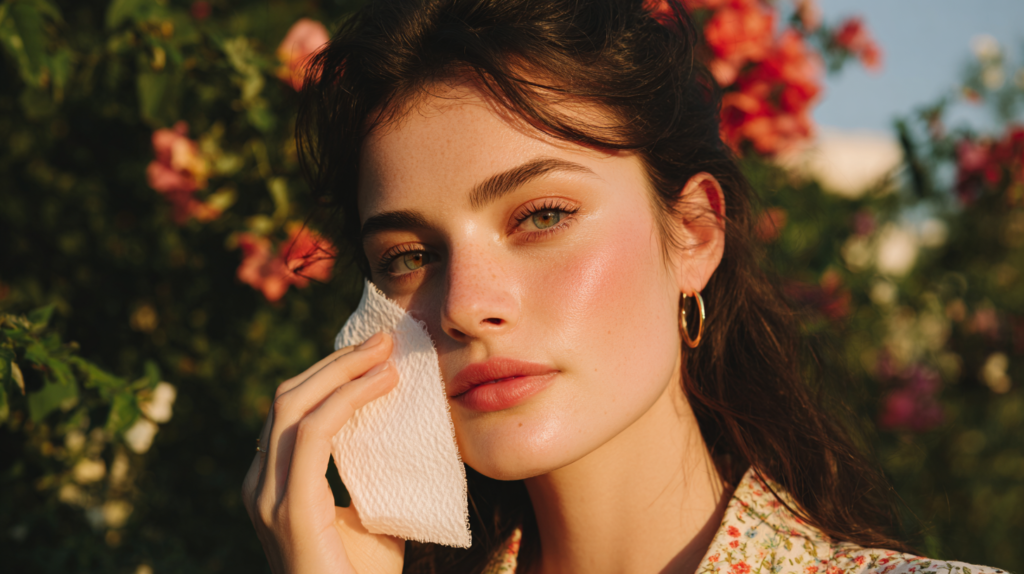 Woman with makeup in humid weather